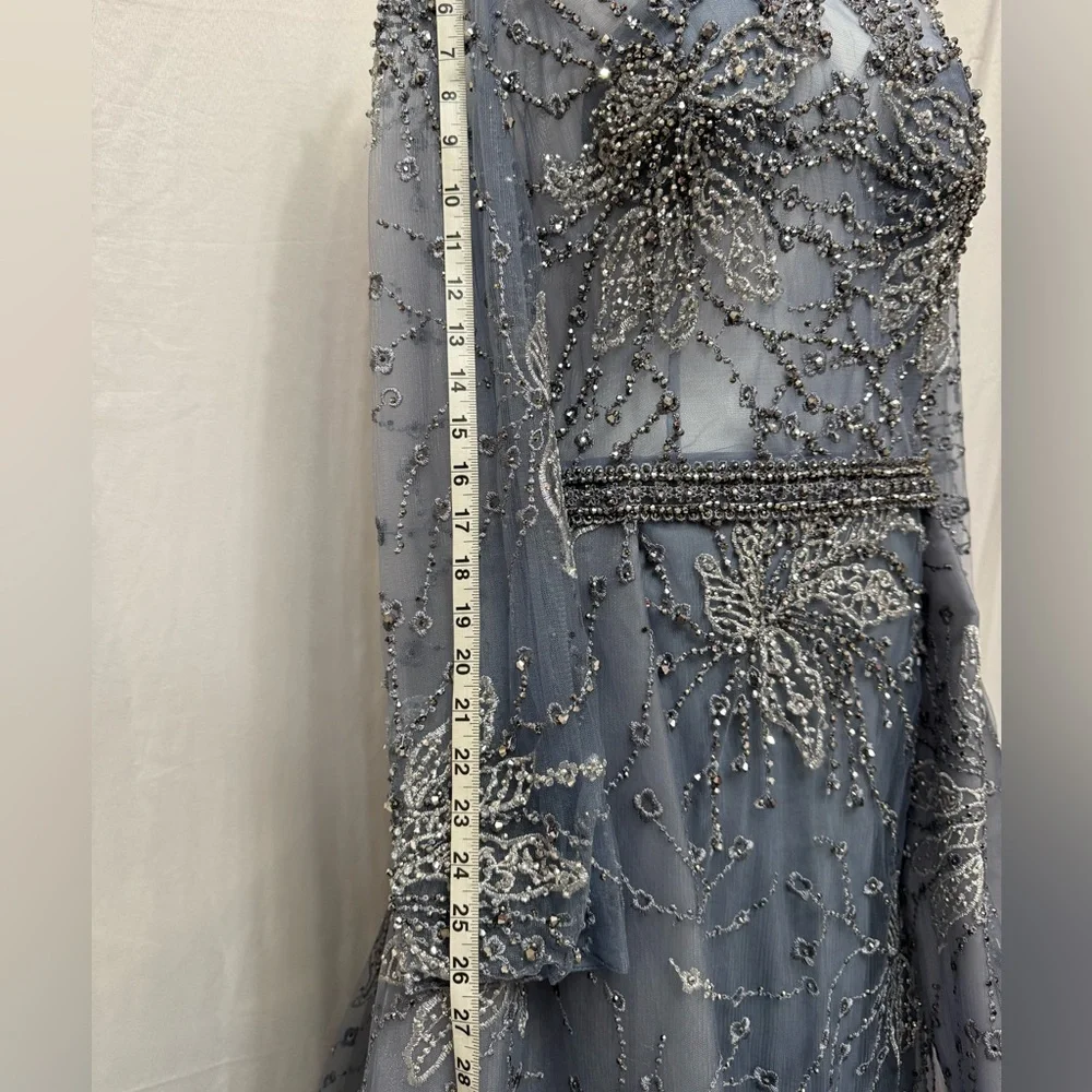 Elegant Blue Grey Gown - Picture 5 of 12